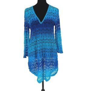 Elif For Jordan Taylor Womens 3/4 Bell Sleeve Serpentus‎ Tunic Cover Up Blue XS